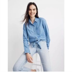 Madewell Tie Front Chambray Long Sleeve Button Up Top Size Small